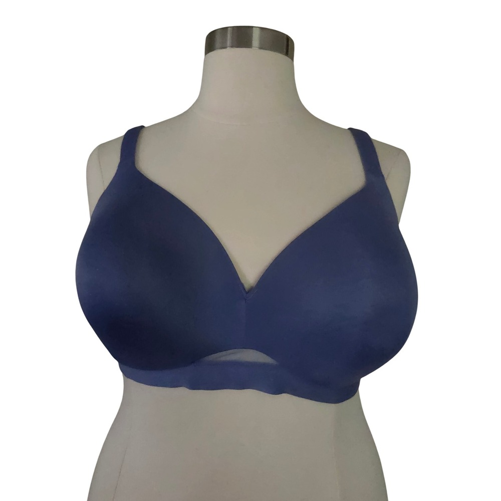 Cacique Lightly Lined Full Coverage No Wire Bra 48C Blue Purple Mesh Detail